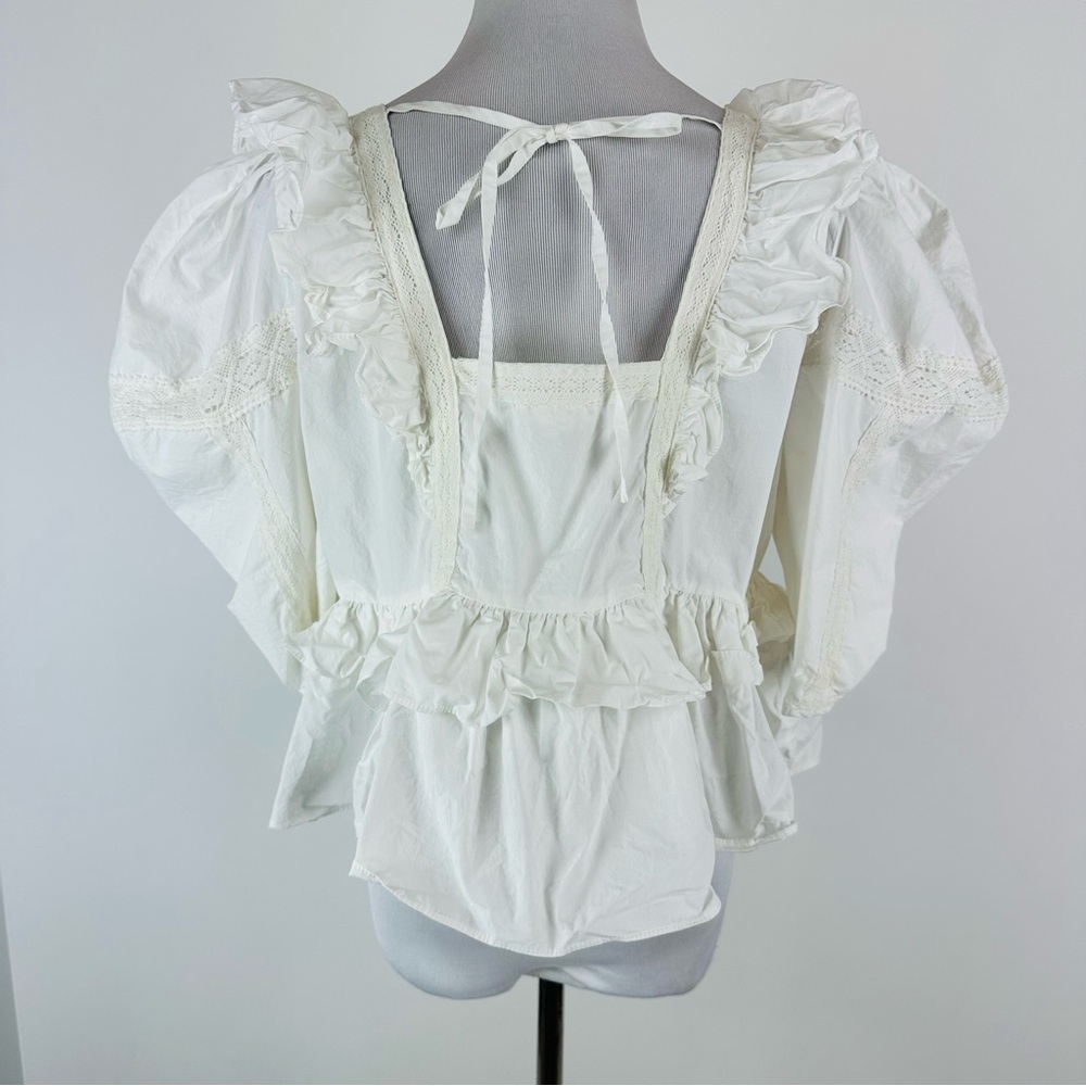 By The River White Boho Ruffle Top Size Large - Picture 6 of 8